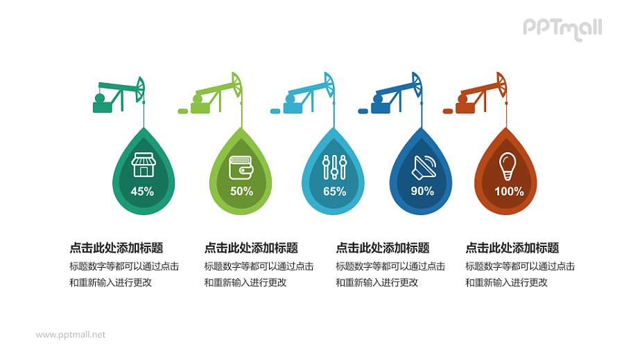多彩水滴石油开采进度PPT模板下载