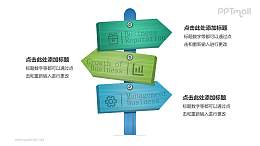 蓝色绿色箭头指向标PPT模板下载，适用于商务演示