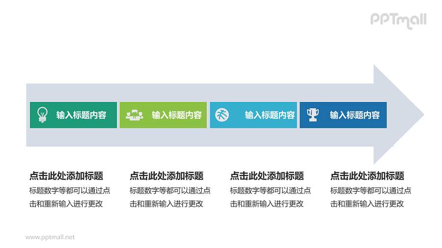 绿色商务流程图PPT模板下载，适用于工作汇报与项目展示