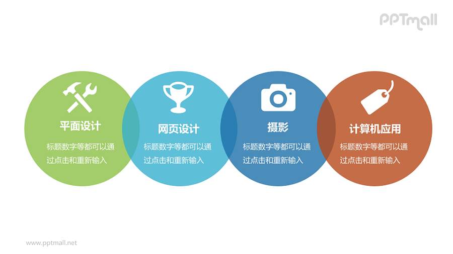 多彩圆形并列关系PPT模板下载