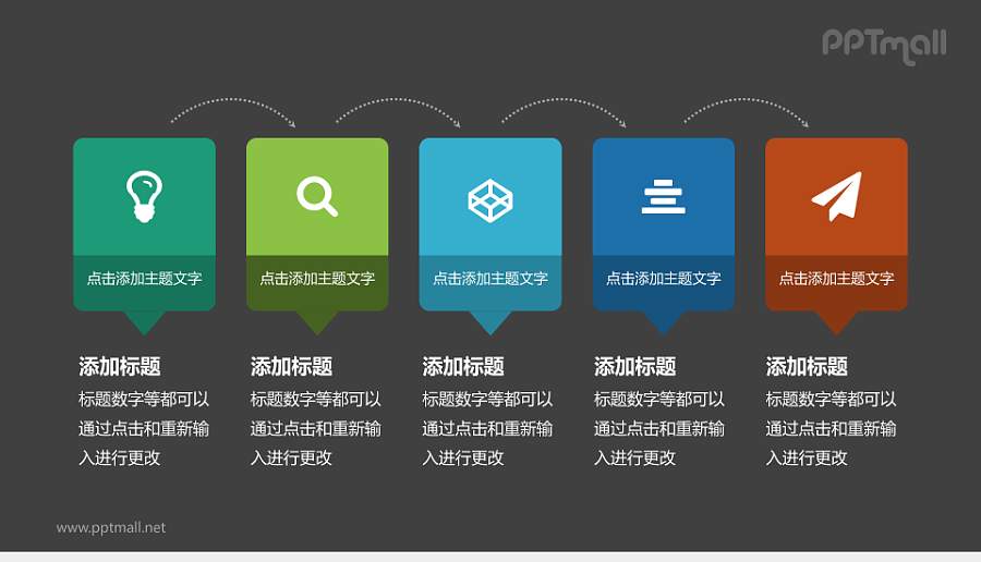 多彩流程图PPT模板下载，适用于工作汇报与项目展示