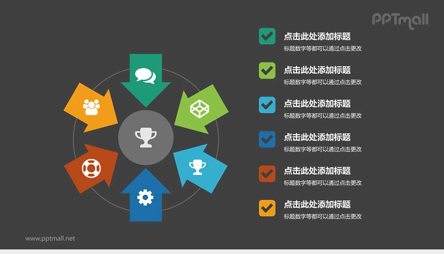 多彩循环关系PPT模板下载，适用于工作总结与项目展示