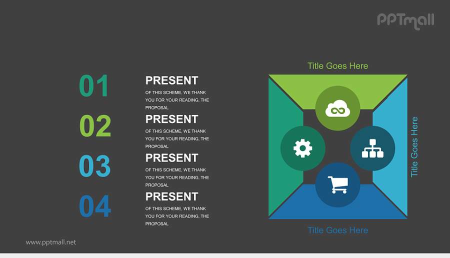 清新多彩4步骤流程图PPT模板下载