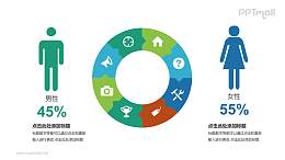 男女比例分析圆环图PPT模板下载