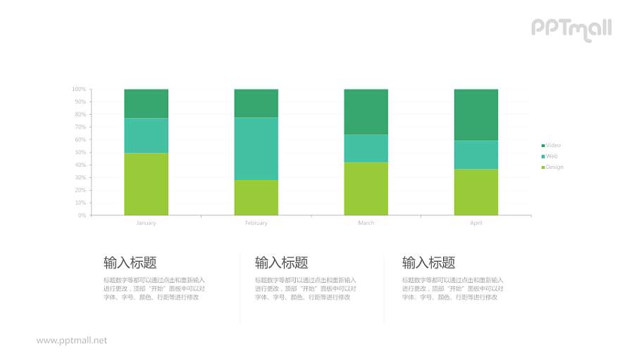 绿色堆叠柱状图PPT模板下载