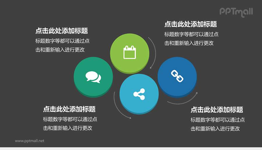 多彩循环关系PPT模板下载，适用于工作总结与汇报演示