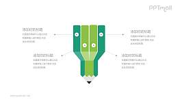 绿色铅笔样式PPT逻辑图模板下载PPT模板