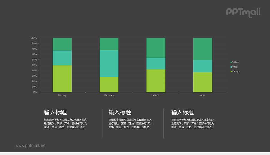 绿色堆叠柱状图PPT模板下载