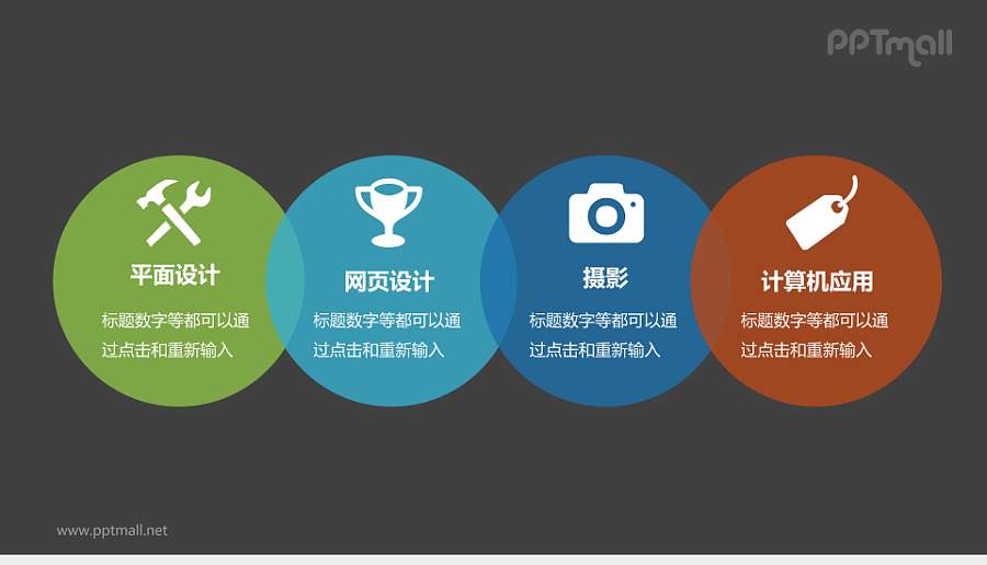 多彩圆形并列关系PPT模板下载