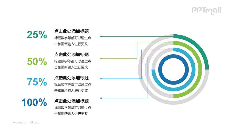 多彩圆环图PPT模板下载，展示进度与比例的完美选择