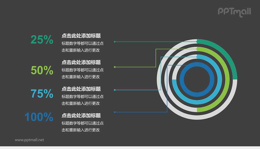 多彩圆环图PPT模板下载，展示进度与比例的完美选择