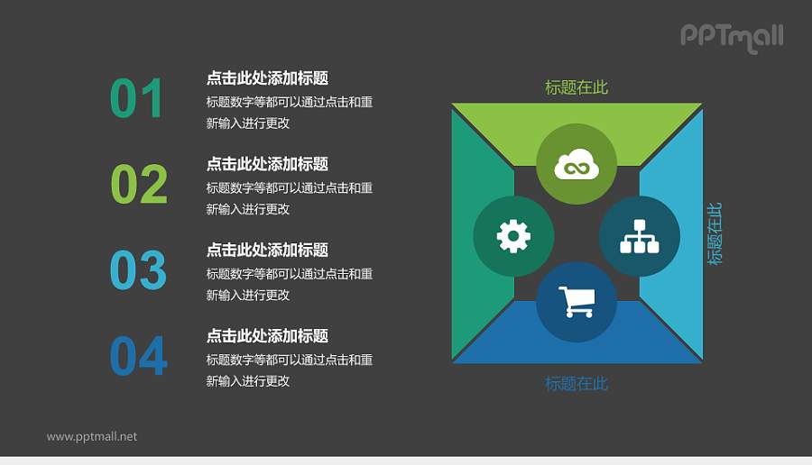 精美绿色蓝色流程图PPT模板下载，适用于工作汇报与项目展示
