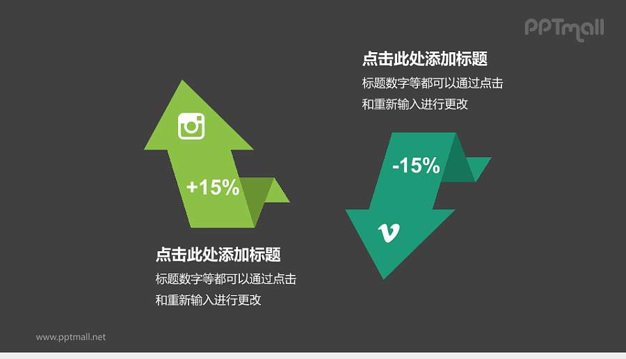绿色箭头数据对比PPT模板下载