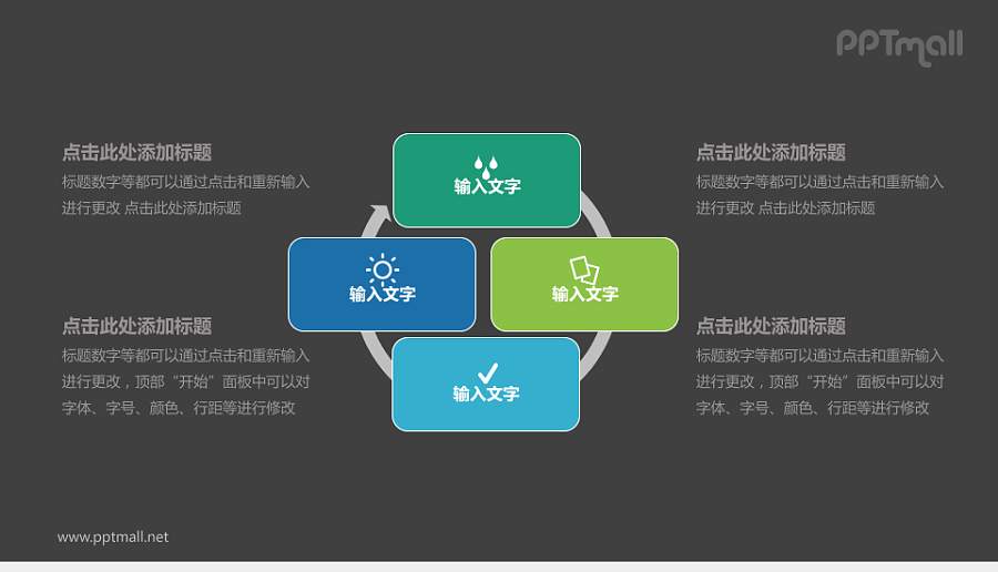 循环关系PPT模板下载：四步骤流程图设计